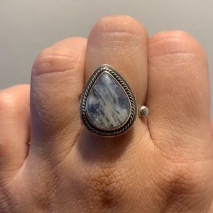 Beautiful, sterling silver, blue pear shaped ring